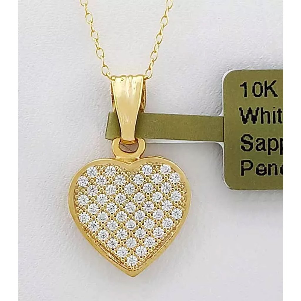 Created 0.25 Cts White Sapphire Pendant 10k Gold